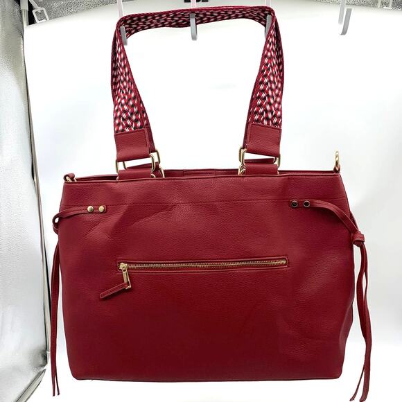 AHDORNED Red Purse North/South Double Handle Tote with Crossbody Strap - Picture 1 of 14